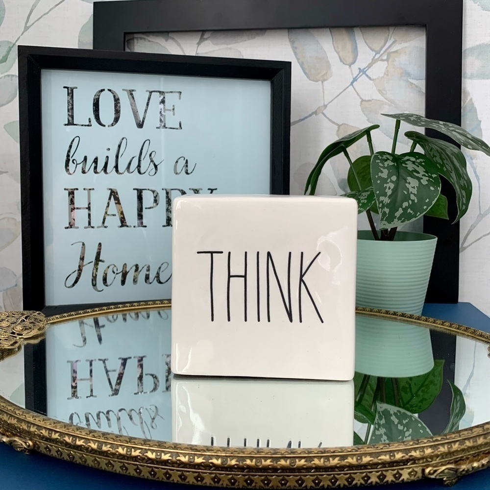 #22 Rae Dunn Think Evolve Double Side Desk Office Paperweight Ceramic Sign Decor - Picture 3 of 9